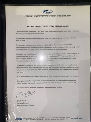 2002 FPV BA GTP - Build No. P002 Press and Brochure car