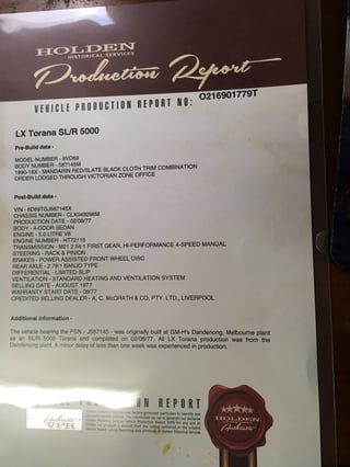 1977 LX Torana SL/R 5000