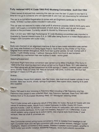 1965 Ford Mustang Convertible - 289 K-Code 4 speed