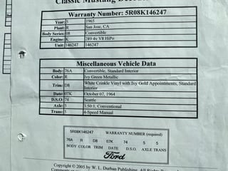 1965 Ford Mustang Convertible - 289 K-Code 4 speed