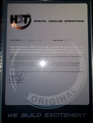 1986 HDT Commodore VL SS Group A - Build 109/500