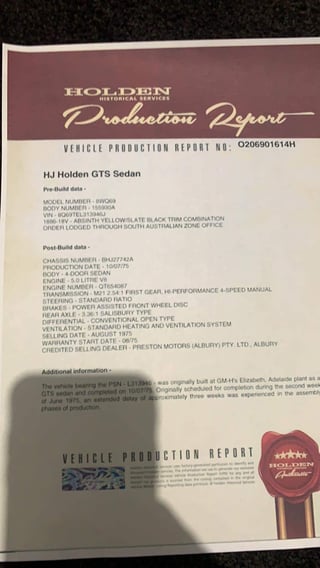 1975 HJ GTS Monaro 5 Litre 4 speed