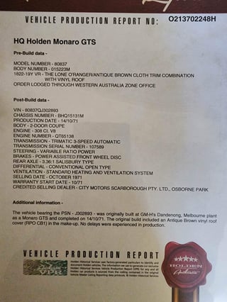 Concours Restored 1971 HQ GTS Monaro 308 V8