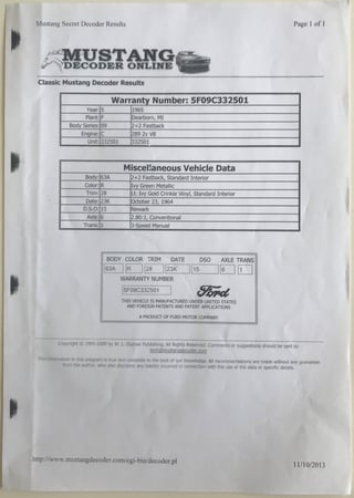 1965 Ford Mustang Fastback 289 V8