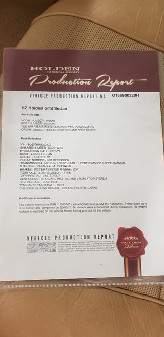 1978 Holden HZ GTS 5.0L 4 speed manual