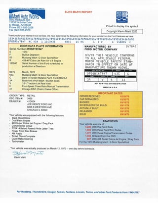 1970 Ford Mustang Mach 1 428-4V Super Cobra Jet - Drag Pack