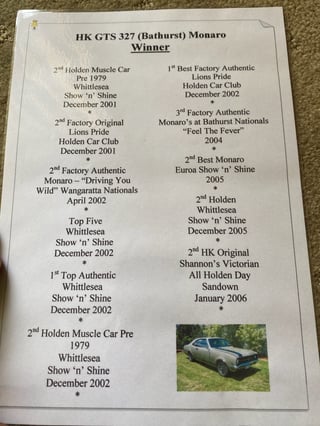 1968 HK GTS Monaro 327 V8 Bathurst