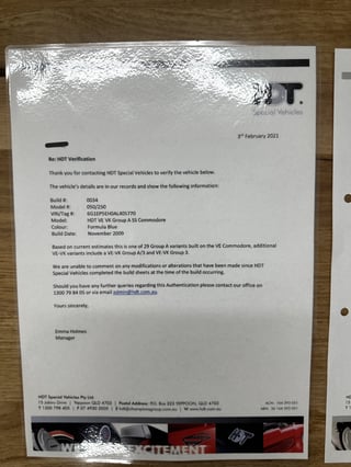 2009 HDT VE Commodore Group A SS Retro - Build No 050