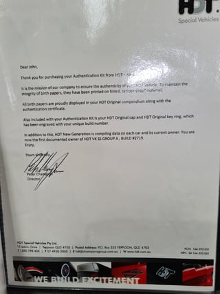 1985 HDT VK SS Group A Brock Commodore - Build No. 425