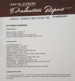 1974 HJ Holden SANDMAN Ute V8