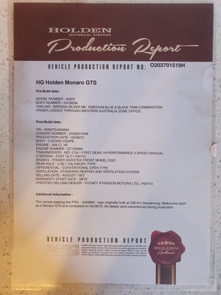 1972 HQ GTS Monaro 308 4 speed - One Off!