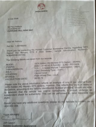 1974 HQ Holden GTS Monaro - Chev 350