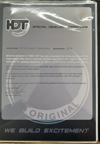 1985 HDT VK SS Group A Brock Commodore Build No 64/500 - 11,820 km