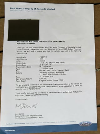 2001 AUII Tickford XR8 220kw