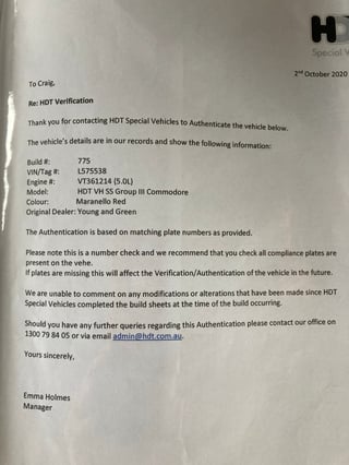 1982 VH SS Group 3 Brock Commodore #775