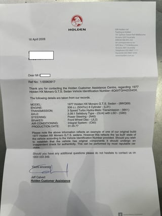 1977 Holden HX Monaro GTS 308 V8