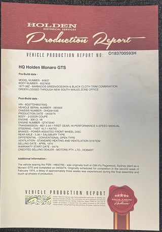 1974 Holden HQ Monaro GTS Coupe - 308 V8 4 Speed - Barbados Green Survivor 