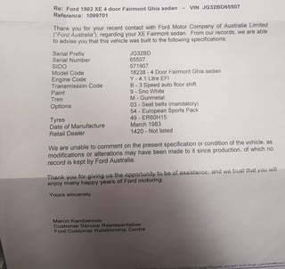 1983 XE Fairmont Ghia ESP 302 V8