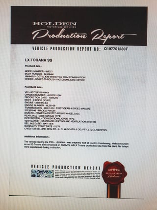 1976 LX SS Torana Hatchback