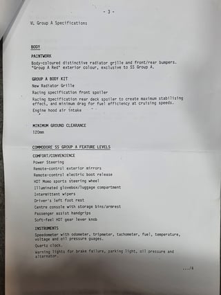 1986 HDT VL Commodore SS Group A - Plus Pack