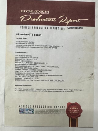 1974 Holden HJ Monaro GTS …