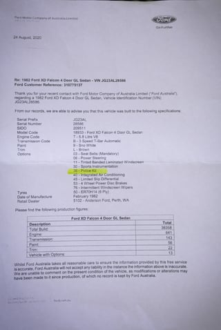 1982 Ford Falcon XD GL 5.8L -  Ex Police Car 