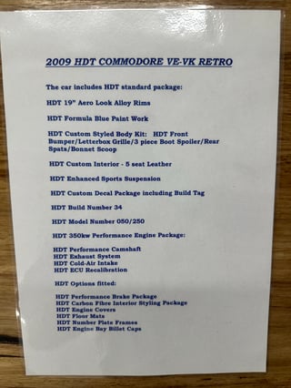2009 HDT VE Commodore Group A SS Retro - Build No 050