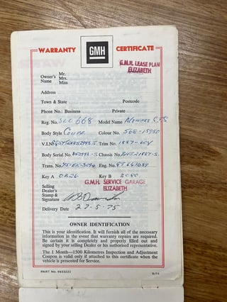 1975 Holden HJ GTS Monaro 2-Door Coupe - Chamois Unrestored Survivor 