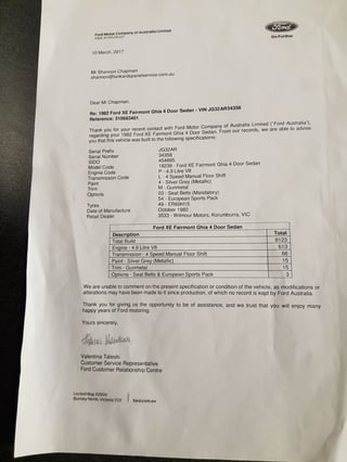 1982 XE Fairmont ESP Ghia 4.9L