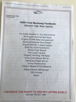 1965 Ford Mustang Fastback 289 V8