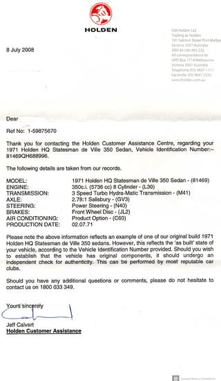 1971 HQ Statesman DeVille 350