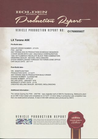 1977 LX Torana A9X