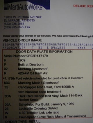 1969 R Code Mustang Super Cobrajet Mach 1