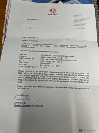 1976 LX SS Torana Hatchback 5 litre 4 speed