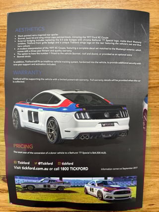 2017 Ford Mustang Tickford Bathurst ’77 Special - Build No. 66 of 77 - DELIVERY kms ONLY!