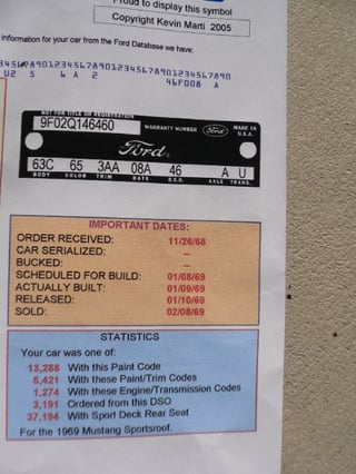 1969 Mach 1 428 4V Cobrajet