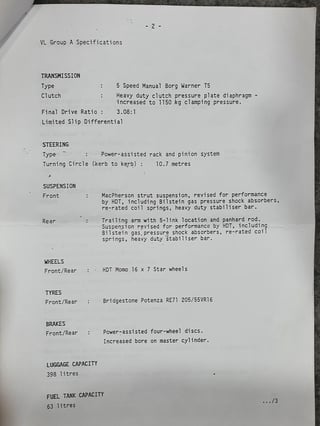 1986 HDT VL Commodore SS Group A - Plus Pack