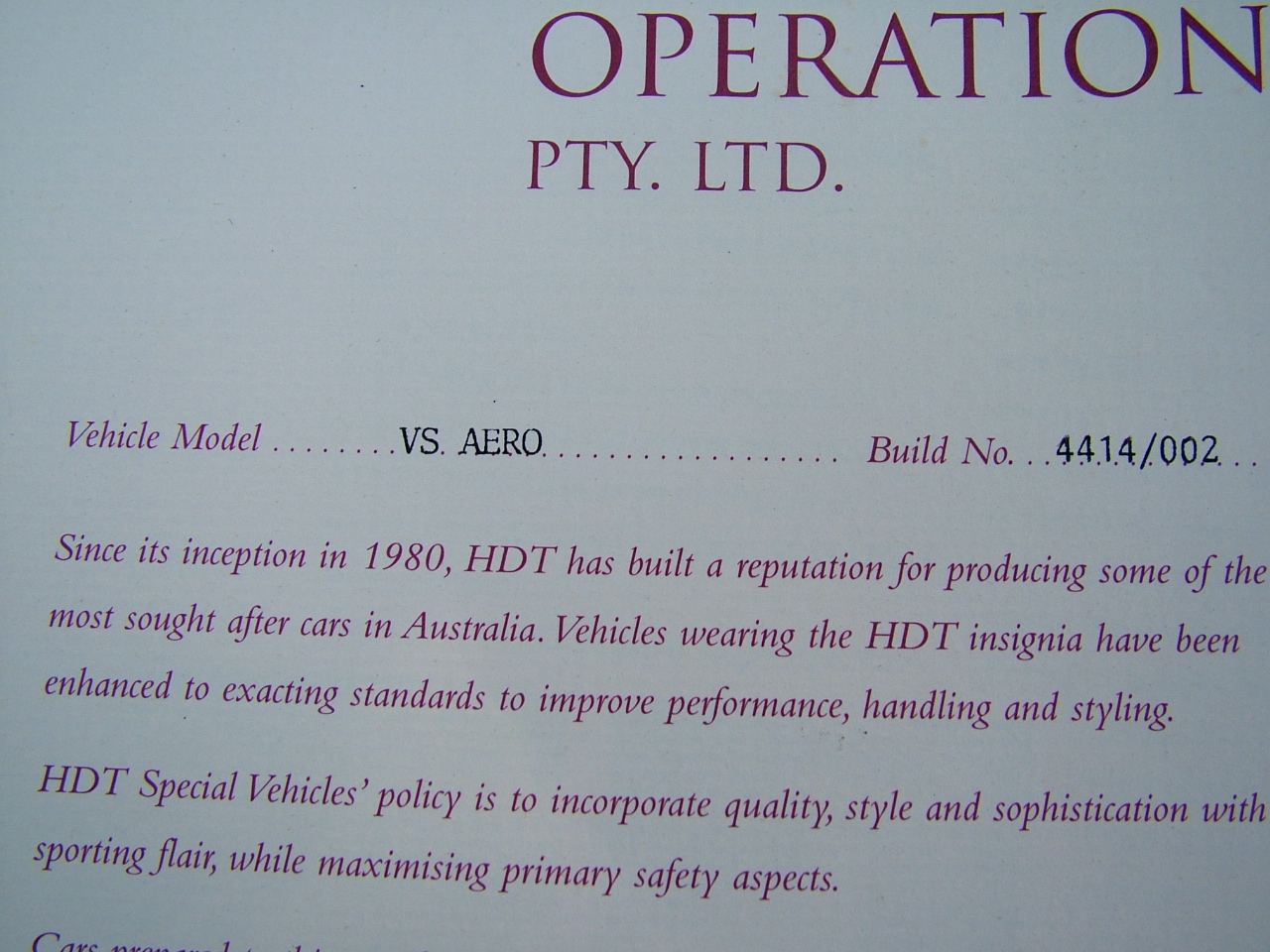 1996 VS HDT Aero Build No. 002