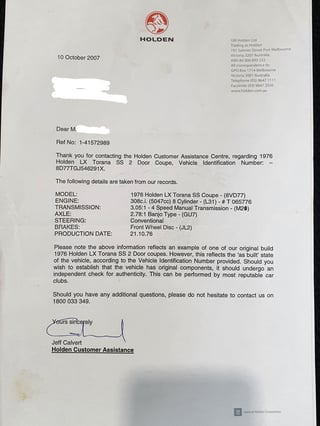 1976 LX Torana SS Hatchback - 5 Litre 4 Speed