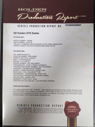 1978 Holden HZ GTS 5 Litre V8