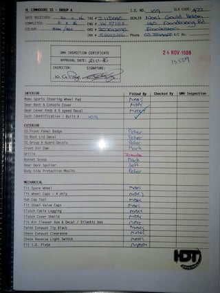 1986 HDT Commodore VL SS Group A - Build 109/500