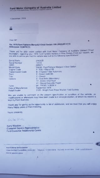 1978 ZH Ford Fairlane Marquis 4.9L V8