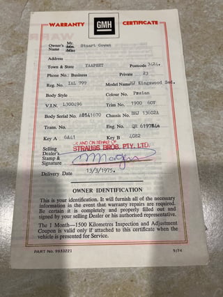 1975 Holden HJ Kingswood 4.2 V8 4 Speed Manual