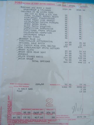 1970 Boss Mustang 302 ' W' code