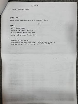 1986 HDT VL Commodore SS Group A - Plus Pack