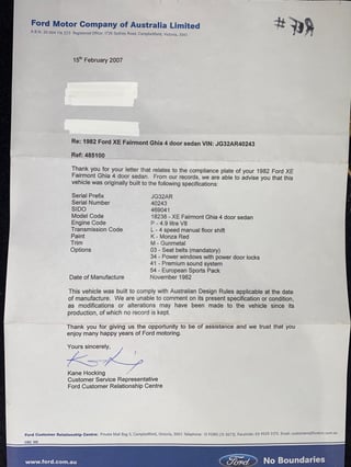 1982 Ford XE Fairmont Ghia ESP - 4.9 Litre V8 4 Speed …