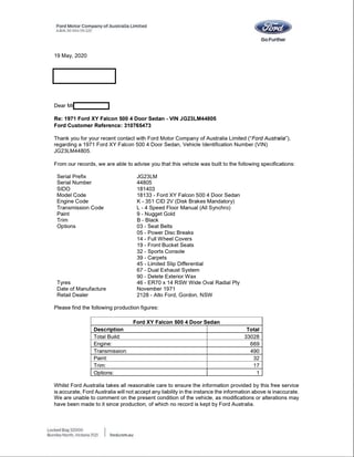 1971 XY Ford Falcon 351 V8 4 speed manual