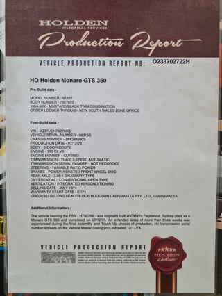 1973 Holden HQ GTS Monaro 350 Coupe