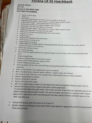 1976 LX SS Torana Hatchback 5 litre 4 speed