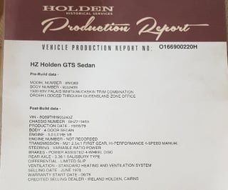 1978 Holden HZ GTS 5.0L 4 speed manual